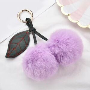 NEW Plush Cherry Pom Pom Bag Charm Keychain | Faux Fur | Light Purple